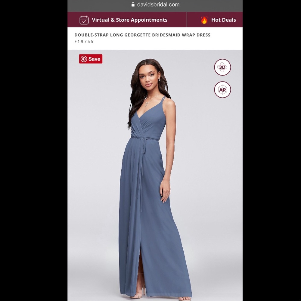 Double-Strap Long Georgette Bridesmaid Wrap Dress - Dusty Blue